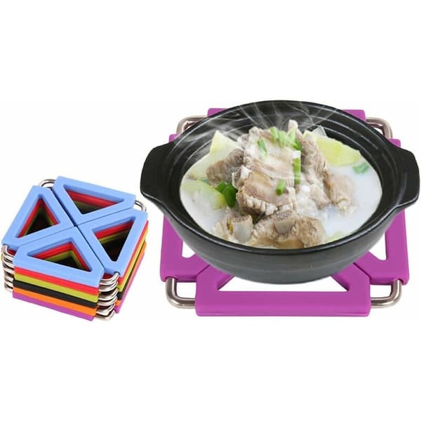 Hopfällbart, justerbart och utdragbart underlägg i metall och silikon, Svart, One size