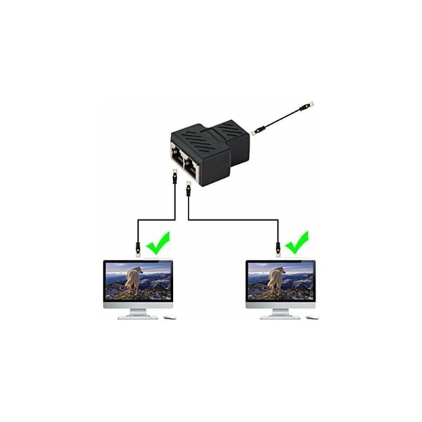 RJ45 CAT6 LAN Ethernet-portin jakaja-adapteri 1 - 2, kaksi naarasliitäntää, 2 kpl, musta