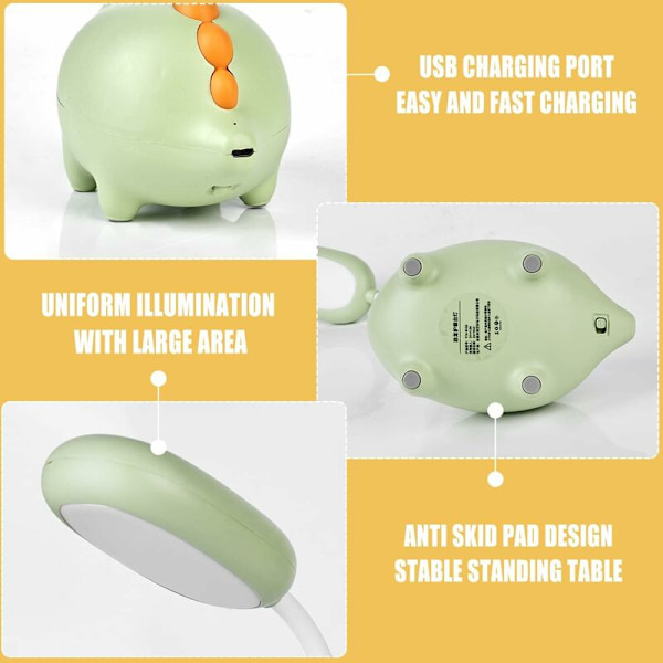 LED-skrivbordslampa, Barnlampa Dimbar Sänglampa med Ögonkontakt Sensor 3 Ljusstyrkenivåer, USB Laddningsbar Touch Switch för Läsning, Studier