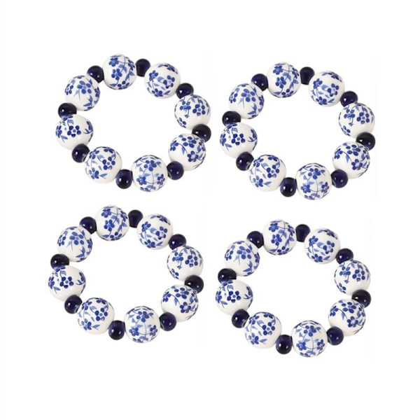10 st Ethnic Style Handmålade Blå Vita Pärlor Servett Ring Hem Bord Dekoration Spänne Ritad