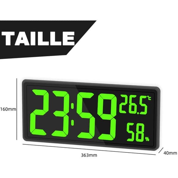 Digital klocka stor display, stor digital väggklocka med temperatur och luftfuktighet, digital väggklocka med LED-siffror för sovrum, kontor