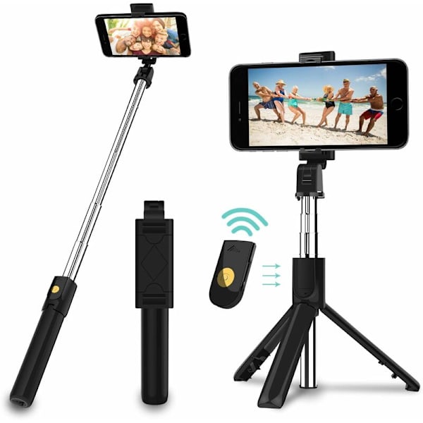 Bluetooth Selfie Stick, 3 i 1 Selfie Stick Stativ Udvidbar Bluetooth Selfie Stick Teleskopisk Justerbar Monopod med Aftagelig Fjernbetjening &