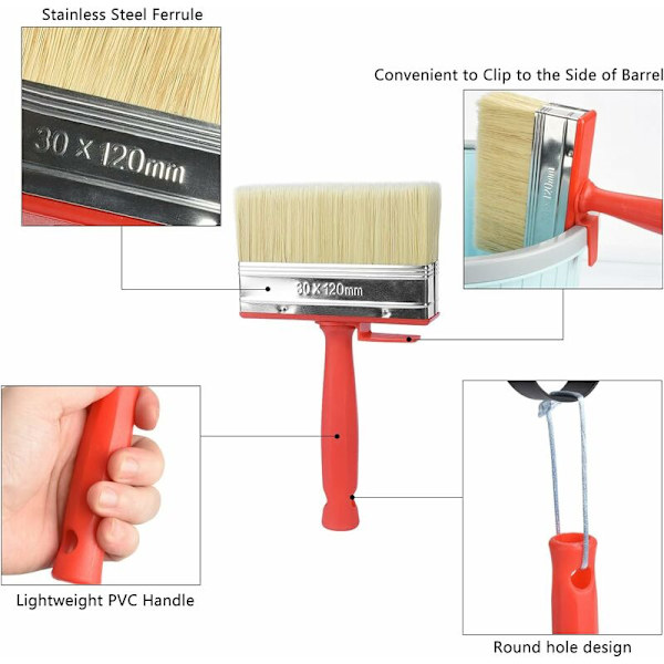 2-pack Däckfärg Penslar, Skjul, Staket, Däck & Träblock Penslar, för Trä, Träblock, Glansvägg, Möbelmålning (30x120mm)