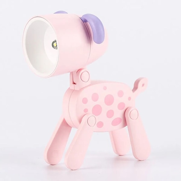 Mini Natlampe til Børn, LED Natlampe med Mobiltelefonholder, Pink Kawaii Dekorativ Hund, Foldbar Bordlampe til Babyværelse Soveværelse