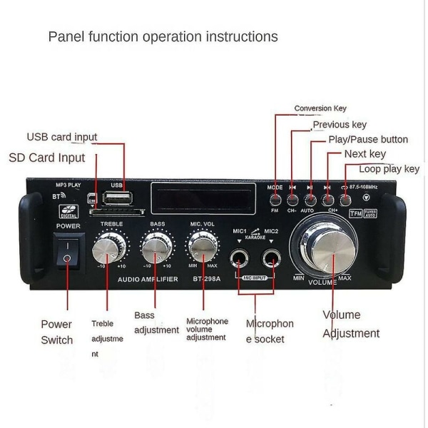 Bt-298a 600w Hemförstärkare Ljud Bluetooth Förstärkare Subwoofer Hemmabio Ljudsystem Förstärker