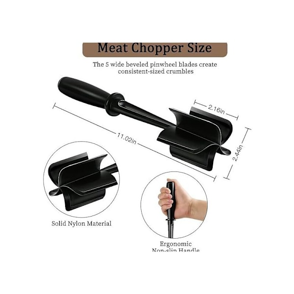 Kødhakker, Hamburgerhakker-værktøj, Professionel varmebestandig nylon, Kartoffelmoser og kødhakker, Hakket oksekød og kalkun - Non-stick-hakker