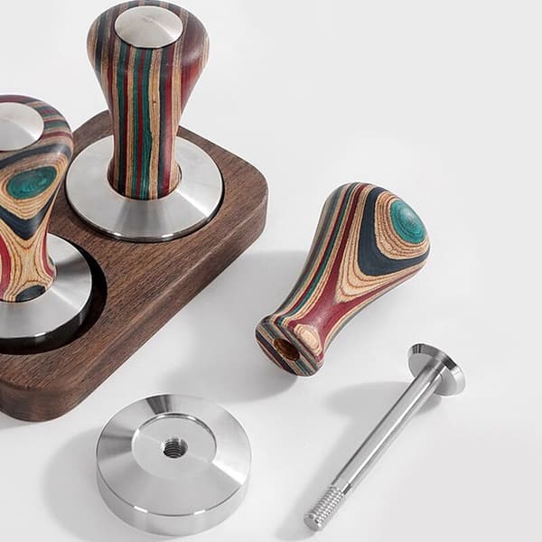58MM Kaffetamper i tre med rustfritt stål base pulverpress solid hammer kaffetilbehør for barista