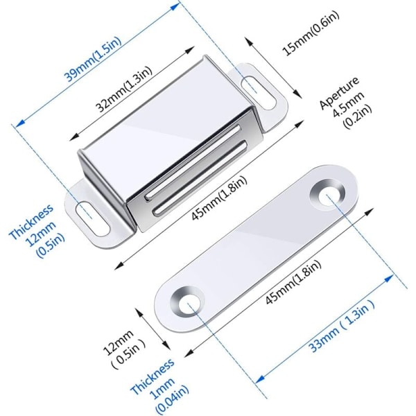 Magnetisk Lukning, 12 Styk Magneter Magnetiske Lukninger Skab Stærk Magnet Heavy Duty Op til 6kg, til Skuffer Brusebadsdør Magnetiseret Skab, Skab