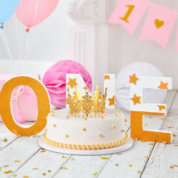 2 stk Mini Krone Kake Topper Perle Rhinestone Dronning Prinsesse Tiara Krone for Bryllup Bursdagsfest Kakedekorasjoner