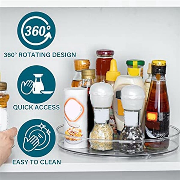 2-pack roterande skåpsorganisatör i transparent PET-plast, karusellförvaring, kryddhylla, kosmetika