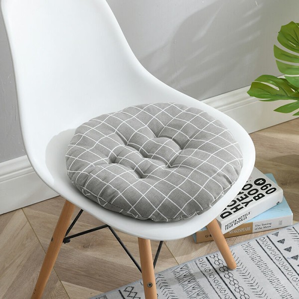15,8x15,8 tommers rund seteputer, innendørs utendørs sofa stol pute pute, grått rutenett