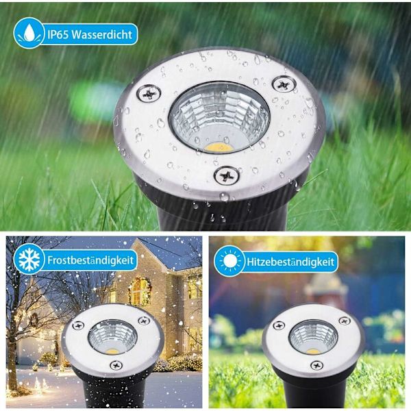4 LED Inbyggd Markspotlight, 5W Inbyggd Golvlampa för Utomhus, Utomhus Inbyggd Markspotlight, Rostfri, Belastningsbar upp till 800kg, 12V-24V DC