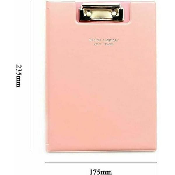 Klipsperm med lokk, dokumentmappe, skriveunderlag A5, rosa -