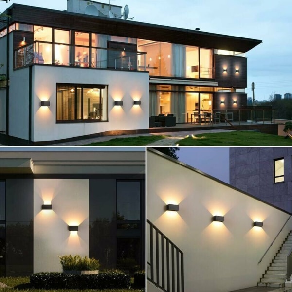 LED indendørs/udendørs væglampe, 24W 3000K varm hvid væglampe, moderne væglampe, vandtæt IP65 væglamper, væglamper med høj og lav justerbar strålevinkel, sort [Cl