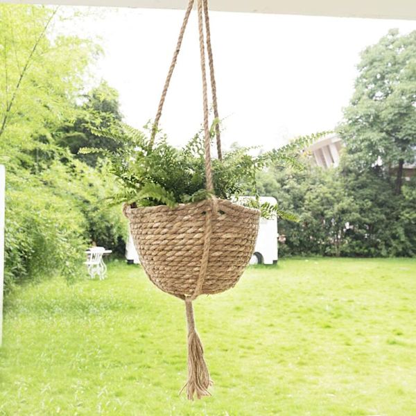Hängande Rattan Korg Planter Rep Blomma Växt Dekorativ Kruka, Blommor, Inomhus Utomhus