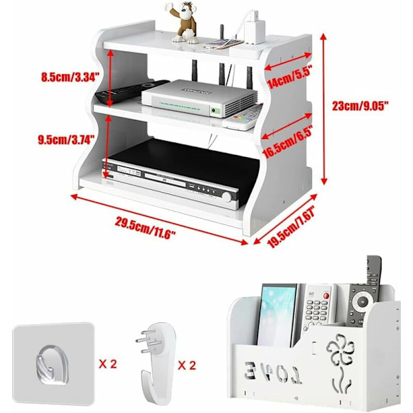 Hvid Flydende TV Væghylde, WiFi Router til TV Komponenter, Kabelbokse, Routere, Fjernbetjeninger, Spilkonsoller