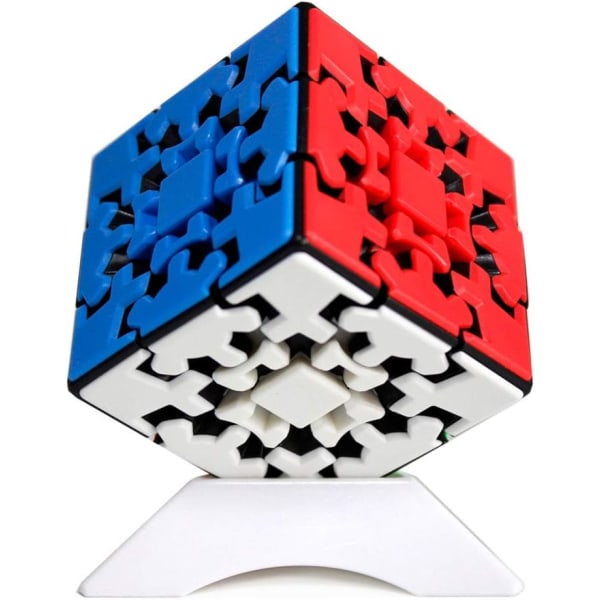 Gear Cube 3x3 Puzzle Kung Fu Cube 3D Puzzle 3x3x3 Cube Sileä palapeli Sileä kuutio, kierretty palapelikuutio jalustalla (monivärinen)