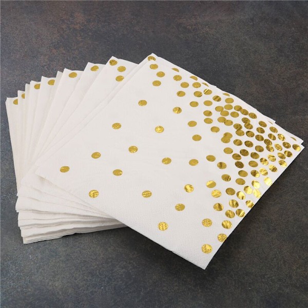 Or Polka Dot Cocktail Servietter (Pakke med 50) 3-lags Papirservietter med Gullprikker Perfekt for Bursdager, Brude Dusjer, Fester og Bryllup