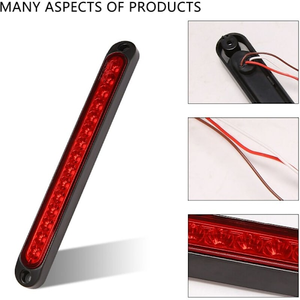 10 tommers RV lastebil tilhenger forseglet lyslist 15A LED tredje bremselys stripe rød