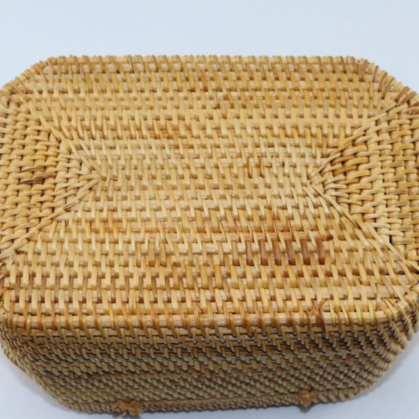 Bærbar ottekantet vietnamesisk rotting teboks med låg håndværk diverse opbevaring makeup organizer