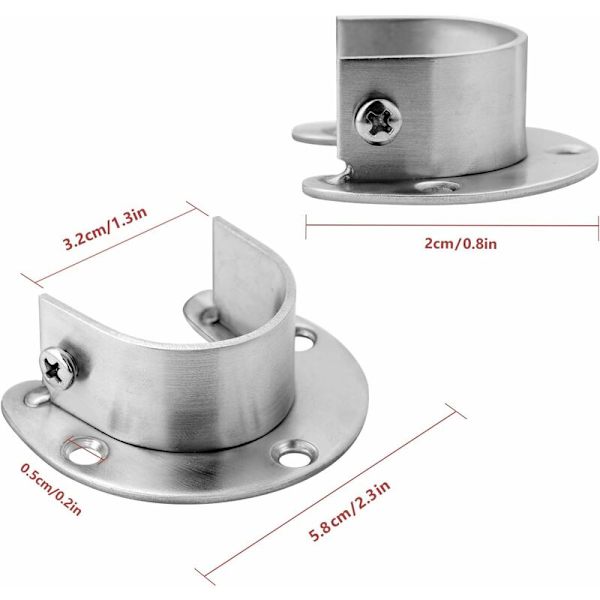 Rustfrit Stål Skabstang Sokler Stang Sokkel Rob Beslag Flens, U-Formet Beslag, Nem Installation eller Fjernelse Pakke med 2 Åbning 32mm Diameter