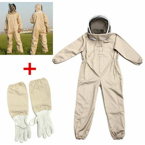 Beekeeper Professional Jumpsuit - Mehiläistarhaajan Puvun, Ruskea Avaruuspuku Itsenäisellä Hupun Verkolla, Mukana Suojahansikkaat (Koko: L)