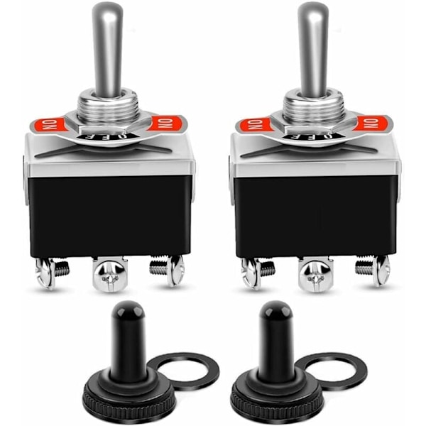 2 stk. 6-bens/3-position Heavy Duty Vippekontakt 0250V/15A DPDT Til/Fra/Til Kontakt med Vandtæt Hætte - RWLamp Kontakt