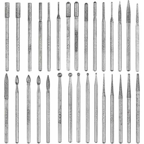 30 st 2,35 mm skaft Diamanthuvudset Titanbelagt Rotationshuvud Tillbehörssats för Rotations Slipverktyg Polering Snidning Sten Smycken Glas Cera
