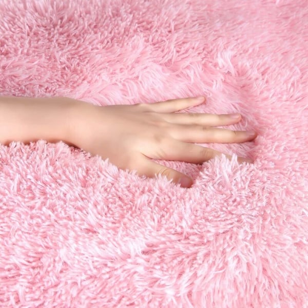 Moderne stuegulvtæppe, boligindretning, super blødt plys rundt fløjls soveværelsestæppe, blødt og fluffy indendørs tæppe (Pink, 100x100cm)-