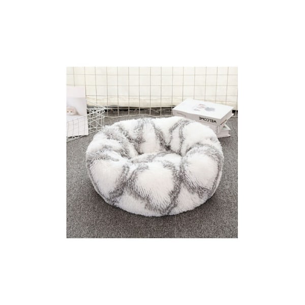 Donut Katteseng, Blød Plys Rund Pude, Varmt Knus Blød Sofa Kennel, Behagelig Sovekurv Madras, Sort og Hvid (Grå og Hvid)