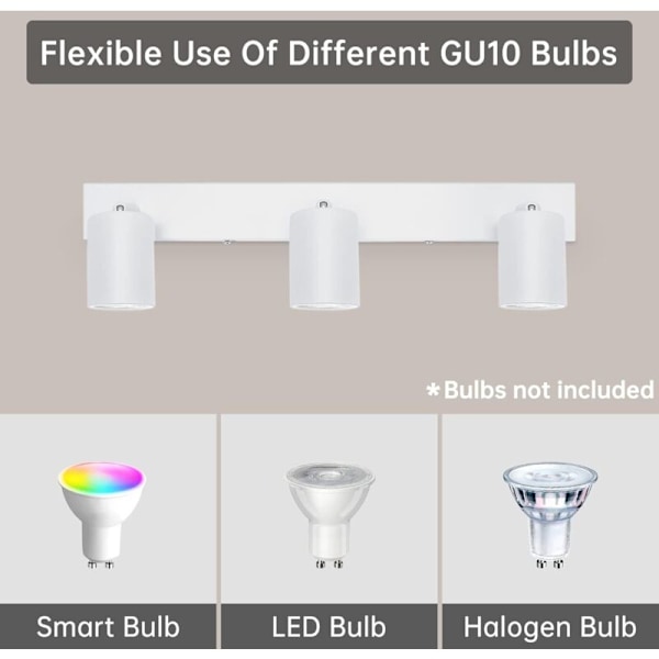 Takspot GU10, Taklampe 3 Spots Hvit, Justerbar Spottaklampe, Moderne Taklampe, Innendørs LED Taklampe for