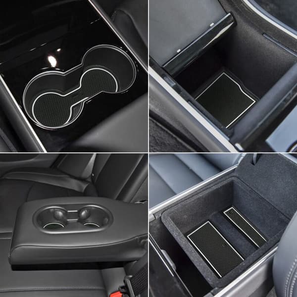 Koppholderunderlag for Model 3 2017 2019 Midtkonsoll Liner Matte Hvit