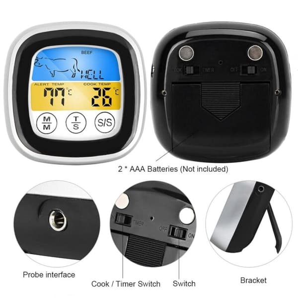 Trådløs stegetermometer Touch Screen Digitalt elektrisk stegetermometer med timer og alarmfunktion-