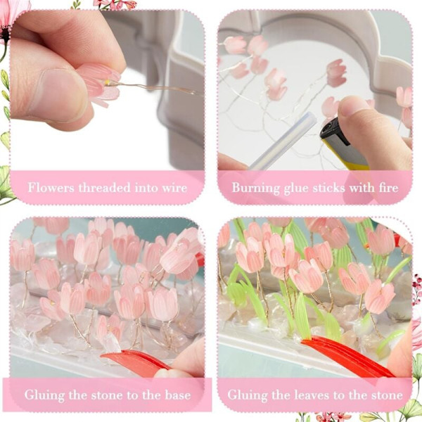 2 sett med håndlagde sky speil tulipan lampe DIY tulipan nattlys simulering blomst lys romdekorasjoner lilla