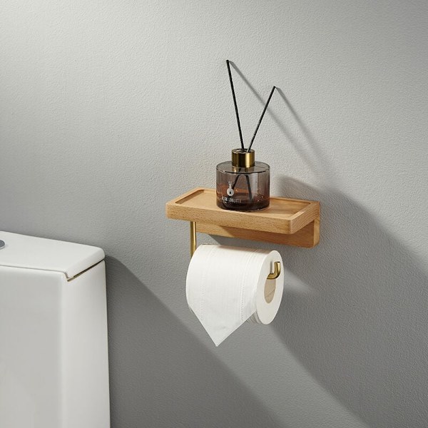 Puinen seinälle kiinnitettävä WC-paperiteline - Esteettinen seinälle kiinnitettävä WC-paperiteline - WC-paperiteline puuhyllyllä kylpyhuoneen sisustukseen -