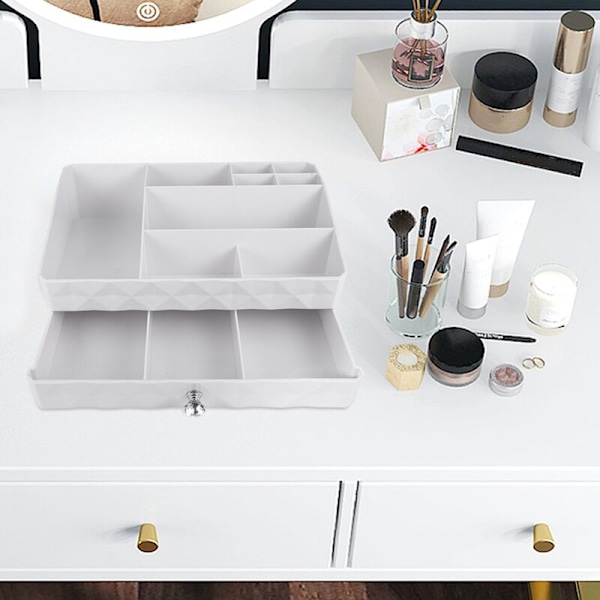 Make Up Organizer Kosmetisk Etui til Skuffer Kosmetisk Organizer Opbevaringsboks Støvtæt Opbevaringsholder Kosmetisk Bordbeholder Hvid