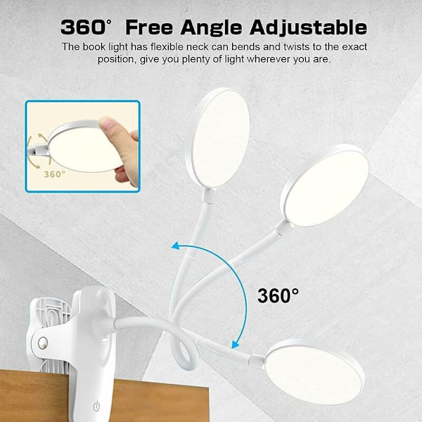 Latautuva Langaton LED-Työpöytälamppu, 3 Väriä ja 3 Himmennettävää, USB-Kosketus Yöpöytälamppu Leukojen kanssa Lapsille, 20 LED:tä Joustava 360° Kannettava Kiinnitettävä Lukemiseen