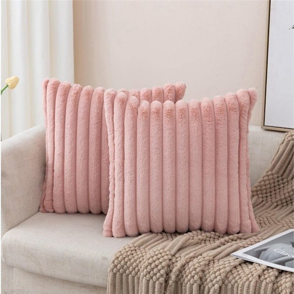 Rosa Fuskuddöverdrag, Fluffig Randig Kuddfodral, 18 X Tum, Soffa Sovrum Dekoration B