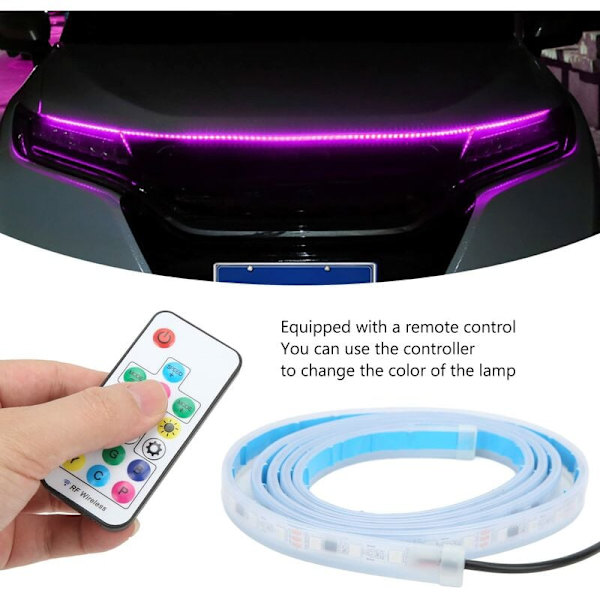 1,8 m Fleksibel LED-lysstripe for bil, RGB-belysning for bilinteriør med fjernkontroll, vanntett, universell 12V 5W RGB fargerik for frontdeksel