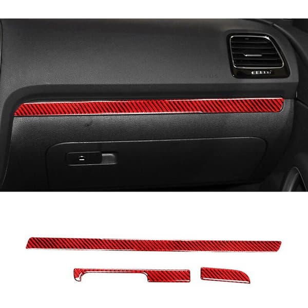 Karbonfiber dashborddeksel trim for Scirocco 2009 2010 2011 2012 2013 2014 2015 2016 (Rød)