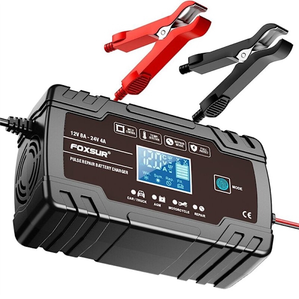 12V24V Helautomatisk intelligent batteriladdare 8A Bärbar hög effekt Bil Motorcykel Batteriladdare för laddning EU-kontakt