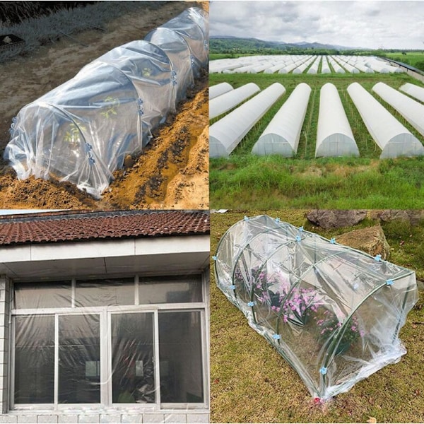 Växthusöverdrag, Transparent Plastöverdrag, Tunnelväxthusöverdrag 2m x 8m, Extra Tjockt Klart Polyetenfilm Trädgård Odla Polytunnelöverdrag för V