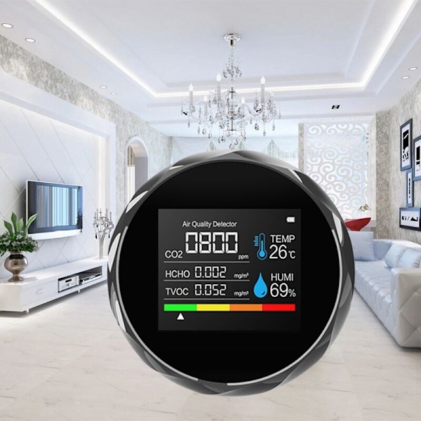Gasdetektor CO2-måler Multifunktionel husholdningsluftkvalitetsmonitor Temperaturfugtighedstester LCD-display (hvid)