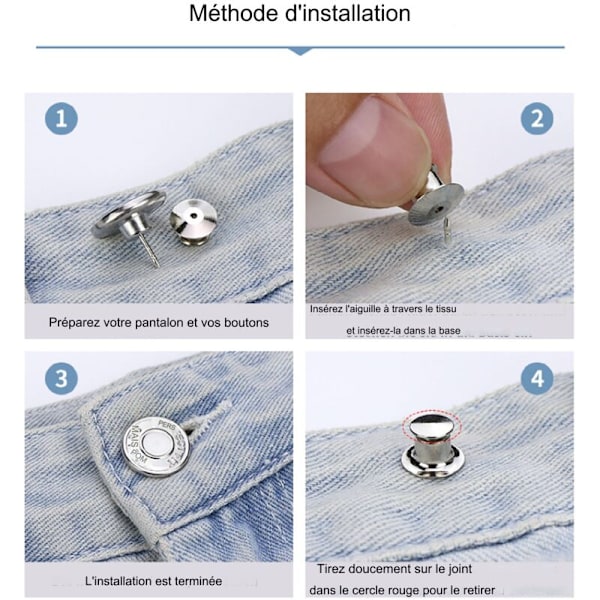 4 knapper til at stramme buksens talje, 17 mm knapper til at stramme bukser, DIY jeans knapper, til at reducere buksens talje.