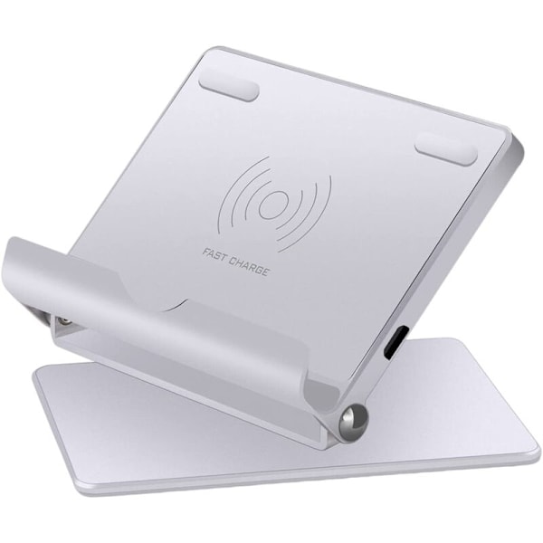 Trådlös Laddare med Justerbart Stativ 10W / 7.5W / 5W Automatisk Avstängning för Android Kretskydd - Silver