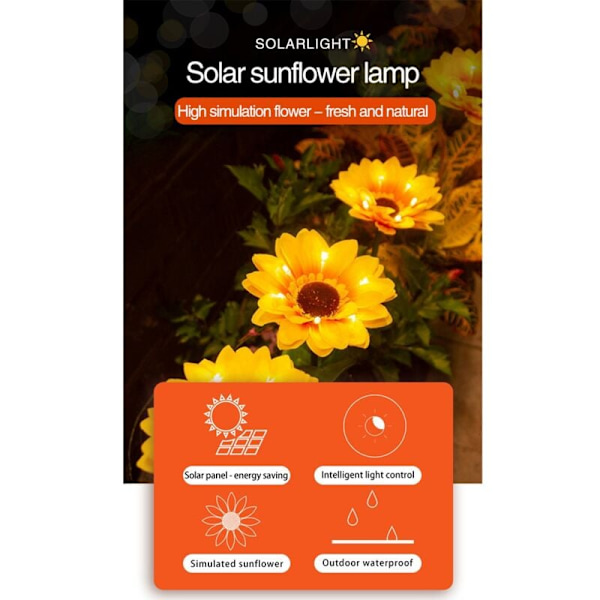 Udendørs LED solcellelamper 3 hoved solsikke lyskontrol vandtæt solenergi have græsplæne havedekoration