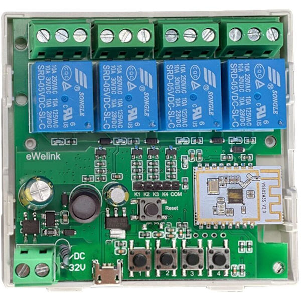 Smart WiFi Bluetooth Switch Relay Modul+Fjernbetjening 7-32V Til/Fra Controller 4CH 2.4G WiFi Fjernbetjening til Alexa