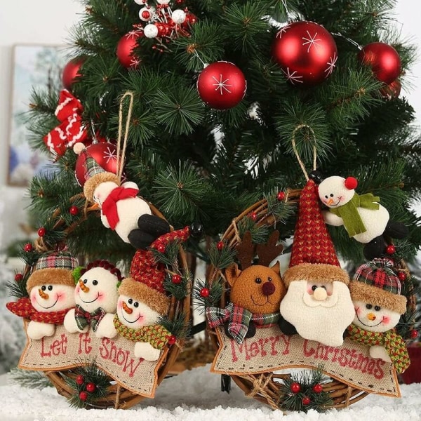 Julekrans for inngangsdør, nye juledekorasjoner, kunstig blomsterkrans, rottingkrans, snømann/elg-anheng, juledekorasjon, for