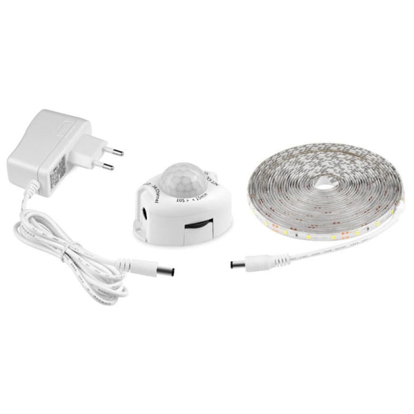 LED-stripe med bevegelsessensor, selvklebende fleksibel LED-stripe, vanntett IP65 med 12V strømforsyning lyslist for soverom, stuer, kjøkken
