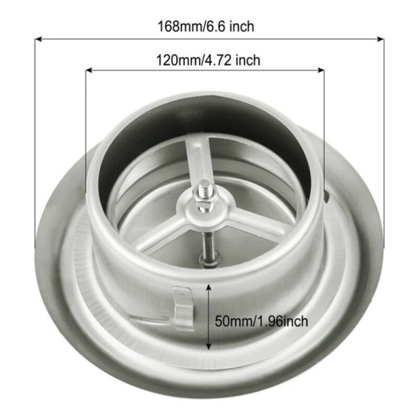 Ventilasjonsgitter, justerbart ventilasjonsgitter i rustfritt stål, rund avtrekkshette veggmontert ventilasjonshette（4 tommer）